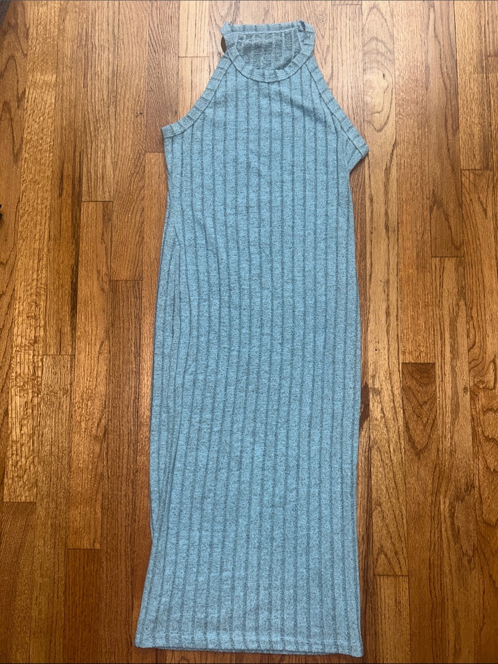 Ribbed Knit Midi Dress - Light Blue MD